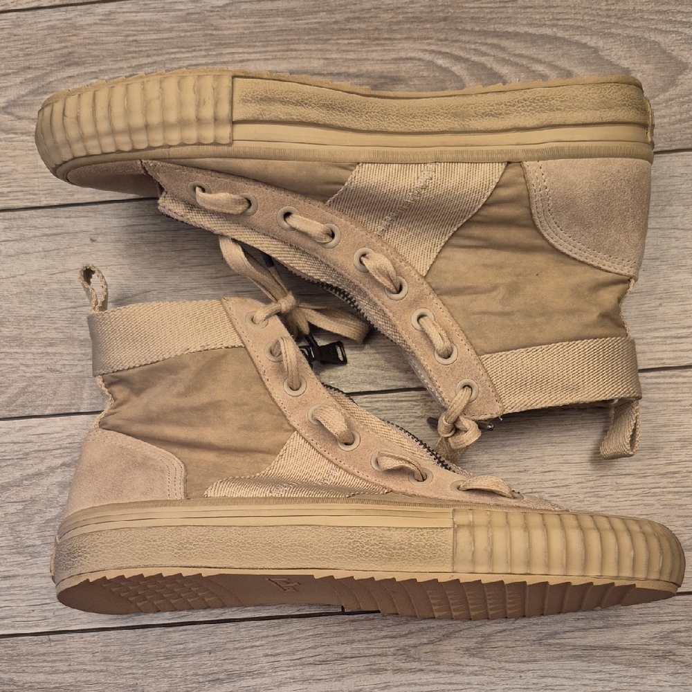 BOOTLEG John Varvatos Tan Beige Rubber Leather Sz 8 M Hi‎ Top Zip Sneakers